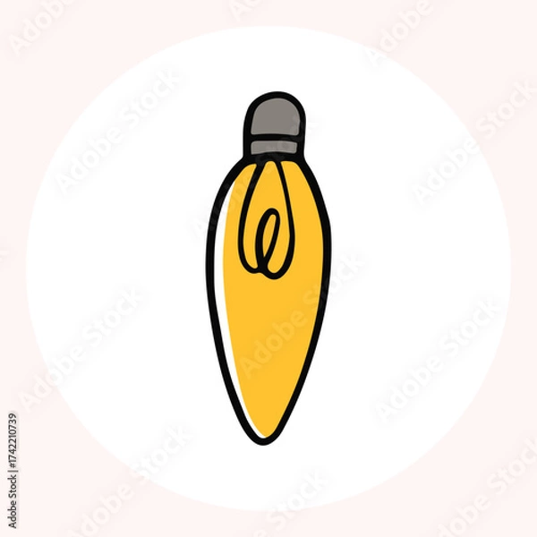 Obraz Bright yellow light bulb with rays shining, symbolizing ideas and creativity in a minimalist style. Light bulb doodle hand drawn icon. Outline Color drawing shining light bulb line clipart symbol.