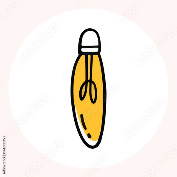Obraz Bright yellow light bulb with rays shining, symbolizing ideas and creativity in a minimalist style. Light bulb doodle hand drawn icon. Outline Color drawing shining light bulb line clipart symbol.