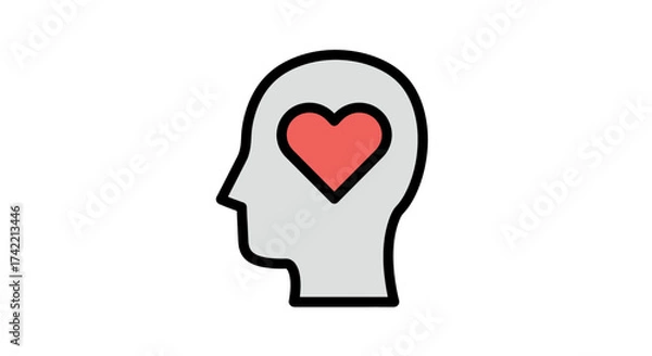 Obraz Human head profile with heart inside symbolizing love and emotion.