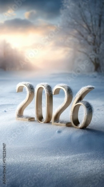 Fototapeta Elegant gold numerals in pristine winter snow