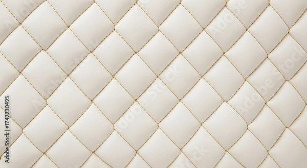 Fototapeta Close-up of White Quilted Upholstery with Gold Stitching texture background