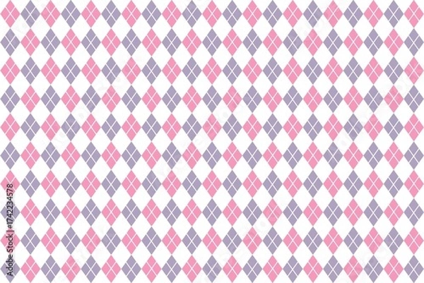 Fototapeta Seamless geometric pattern with square, Argyle, diamond, rhombus, check, lines, checkered, plaid, grid. Pink, blue, design, scrapbook, wrapping paper, fabric, textile, print, cover, plaid, gingham