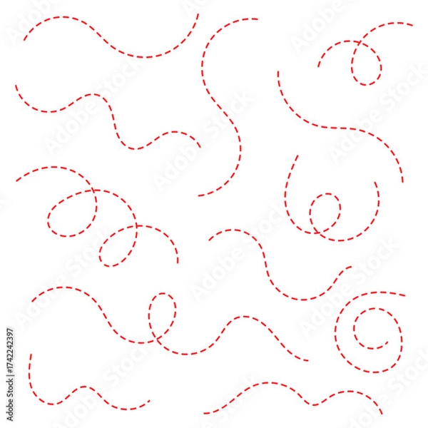 Obraz Hand drawn curve dotted line vector set. Set of hand drawn curve dotted line.