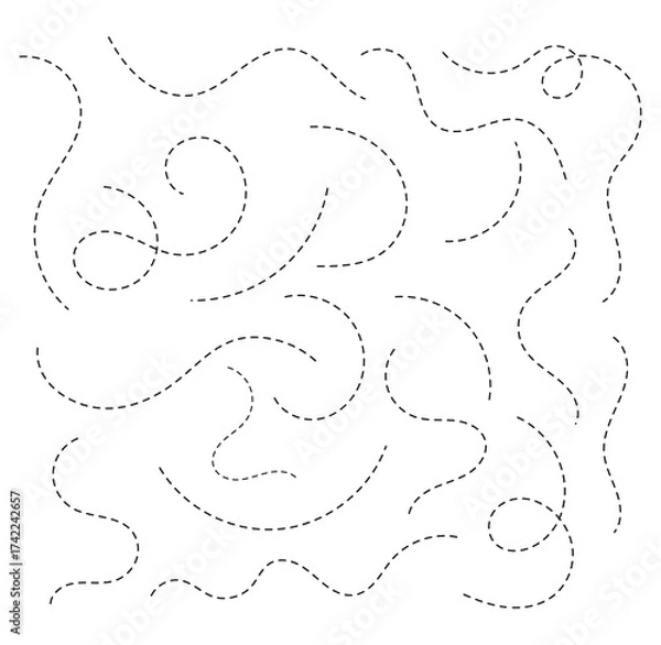 Obraz Abstract Curved Dotted Swirl Line. Hand drawn curve dotted line vector set. Long squiggle dashed collection. Dotted Spiral Curve Line.