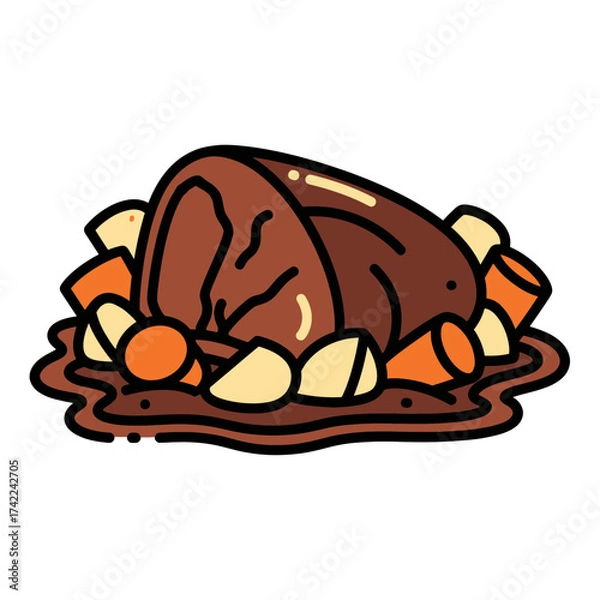 Fototapeta Delicious roasted meat with vegetables a culinary masterpiece.