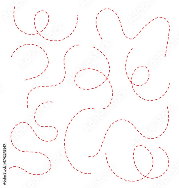 Obraz Hand drawn curve dotted line, Spiral dotted line hand drawn, Dotted lines path on white background