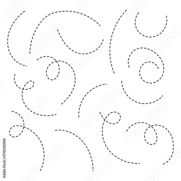Obraz Hand drawn curve dotted line, Spiral dotted line hand drawn, Dotted lines path on white background