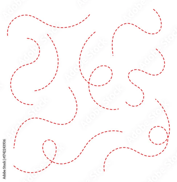 Obraz Abstract Curved Dotted Swirl Line. Hand drawn curve dotted line vector set. Long squiggle dashed collection. Dotted Spiral Curve Line.