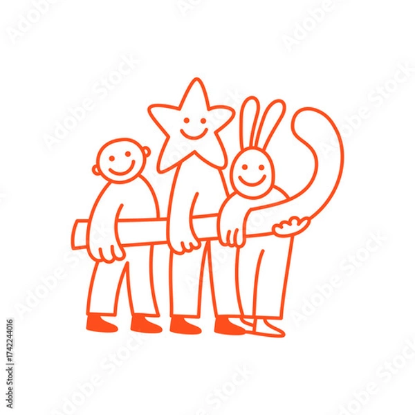 Fototapeta Vector illustration in simple hadn drawn style, in trendy playful whimsical quirky style, for Christmas and New Year prints, cards, banners, with funny and friendly mascot and character