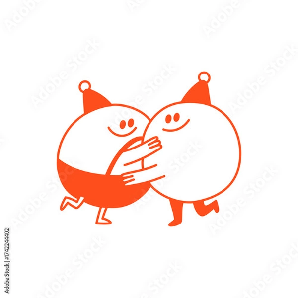 Fototapeta Vector illustration in simple hadn drawn style, in trendy playful whimsical quirky style, for Christmas and New Year prints, cards, banners, with funny and friendly mascot and character