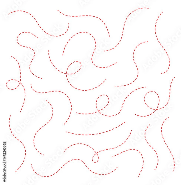 Obraz Hand drawn squiggle loopy line vector icon, abstract curved dotted line, abstract hand drawn dotted line collection. Dotted spiral curve line. Hand drawn curly border. Long squiggle dashed vector