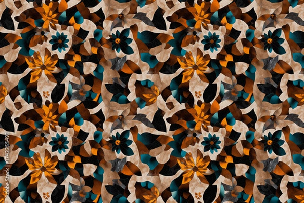 Fototapeta Floral Symphony: A captivating tapestry of floral and abstract patterns, celebrating the delicate beauty of nature through intricate designs and a vibrant palette.