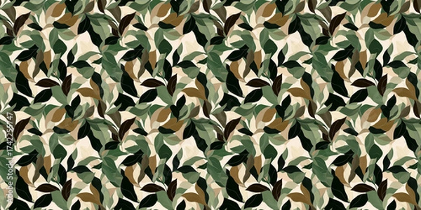 Fototapeta Elegant Leaf Pattern Design: An artistic and rhythmic pattern with varied leaf forms showcases a blend of natural elegance and sophisticated design aesthetic.