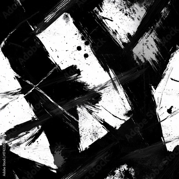 Fototapeta Brushstroke Art: A dynamic black and white abstract composition of bold brushstrokes creates a striking visual contrast, embodying movement and artistic expression. 