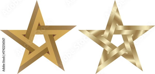 Fototapeta Two gold stars with ribbon segments and metallic shading — EPS vector for abstract and premium designs.