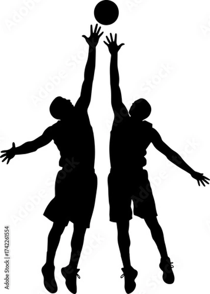Obraz Basketball players in silhouette jumping for a rebound during a game