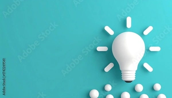 Obraz Creative Idea - Light Bulb with Pills on Blue Background.
