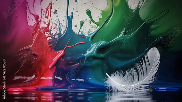 Fototapeta Minimal artistic background with spilled colors flowing and dripping across the canvas, creating a vibrant explosion of paint.