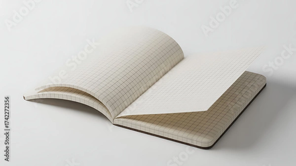 Fototapeta Real notepad with grid line isolated. White grid notepaper journal sticker. A blank sheet of checkered paper.