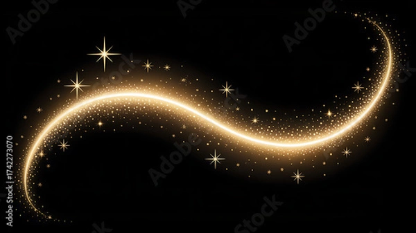 Fototapeta The dust sparks and golden stars shine with special light. Vector sparkles on a transparent background. . Stock royalty free vector illustration. PNG