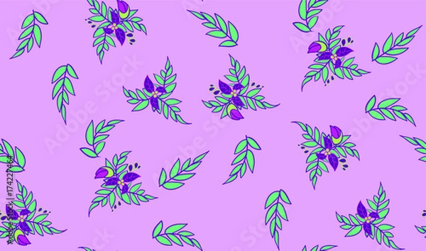 Fototapeta Flowers leaf seamless pattern pink
