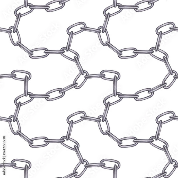Fototapeta Seamless chain pattern with large oval links. It is painted in watercolor in gray tones.