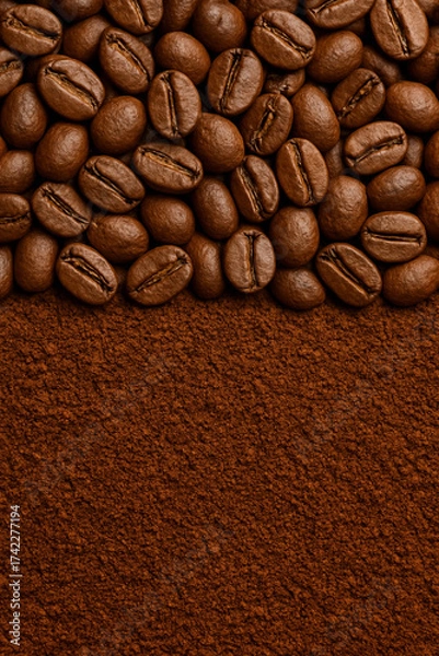 Fototapeta Coffee texture — roasted beans, ground coffee arranged in layers