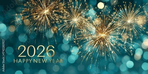 Fototapeta Celebrate the arrival of 2026 with dazzling fireworks and festive cheer during the New Year's Eve countdown