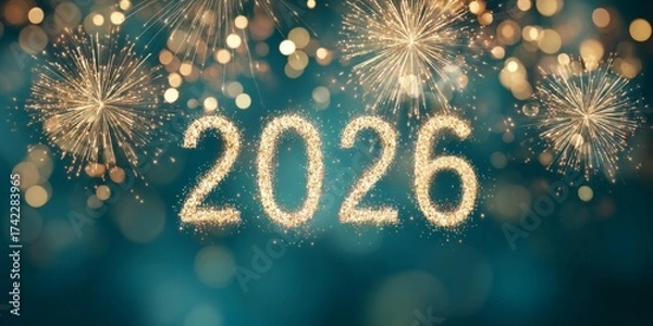 Fototapeta Celebrating the arrival of 2026 with vibrant fireworks and sparkling lights