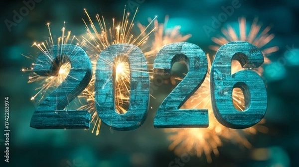 Fototapeta Celebrating the arrival of 2026 with colorful fireworks and festive spirit