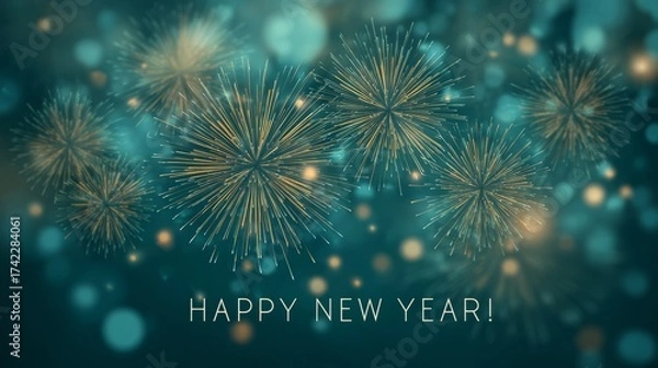 Fototapeta Colorful fireworks illuminate the night sky, welcoming the New Year in 2026 with joy and celebration