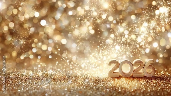 Fototapeta Celebrating the arrival of New Year 2026 with sparkling decorations and festive atmosphere
