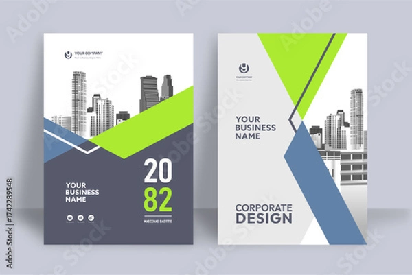 Obraz Business Report Cover Template – Green Geometric Layout (A4)