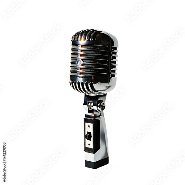 Fototapeta Vintage microphone isolated on transparent background for audio recording and broadcasting
