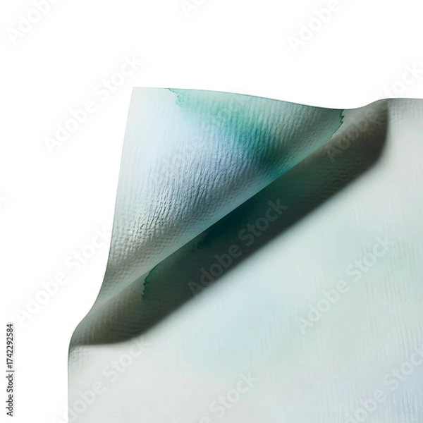 Fototapeta Abstract watercolor paper curl with green paint texture transparent background