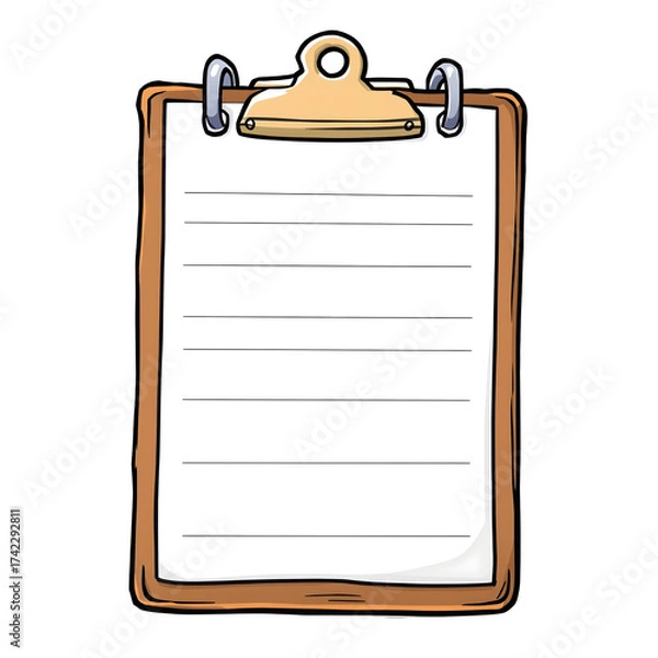 Fototapeta Illustration of a clipboard with blank paper on a transparent background