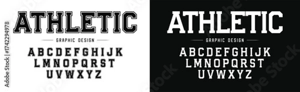 Fototapeta Athletic font. Classic college sport font in american style for football, baseball or basketball logos and t-shirt. Athletic department typeface, varsity style font. Vector

