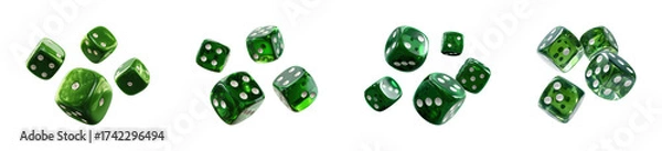 Obraz Rolling green dice game elements on, isolated on transparent background, png set