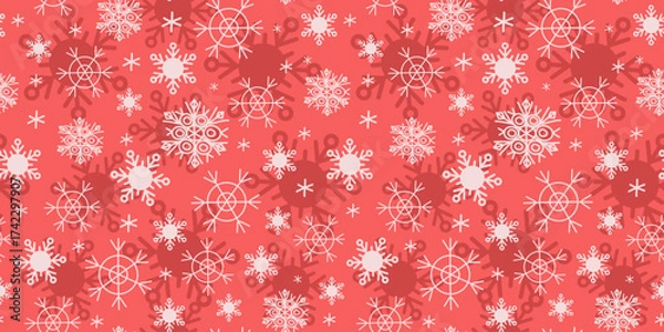 Obraz Snowflake pattern, winter, snowfall. Christmas background. Hand-drawn simple line icons. Seamless background, star shape, doodles. New Year, colorful background. Wallpaper decor.