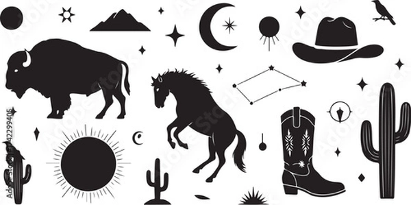 Fototapeta Western boho elements silhouette collection