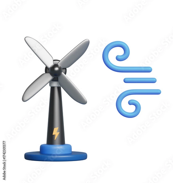 Obraz 풍력 에너지 터빈 발전기와 바람 아이콘 Wind Power Turbine Generator Energy with Wind Symbol