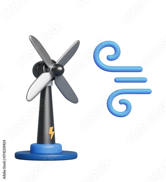 Obraz 풍력 에너지 터빈 발전기와 바람 아이콘 Wind Power Turbine Generator Energy with Wind Symbol