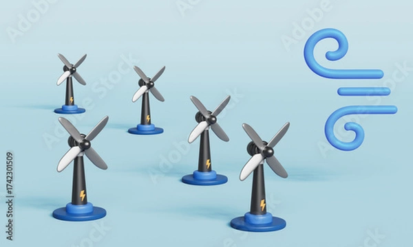 Obraz 풍력 에너지 터빈 발전기와 바람 아이콘 Wind Power Turbine Generator Energy with Wind Symbol