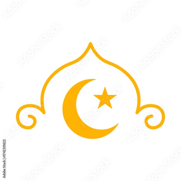 Fototapeta Golden Islamic Arch Ornament with Crescent Moon and Star Symbol