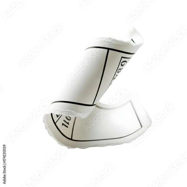 Fototapeta Curled paper sheet with numbered details and torn edges on transparent background