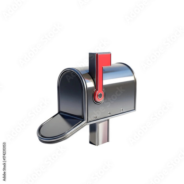 Fototapeta Shiny chrome mailbox with red flag on transparent background