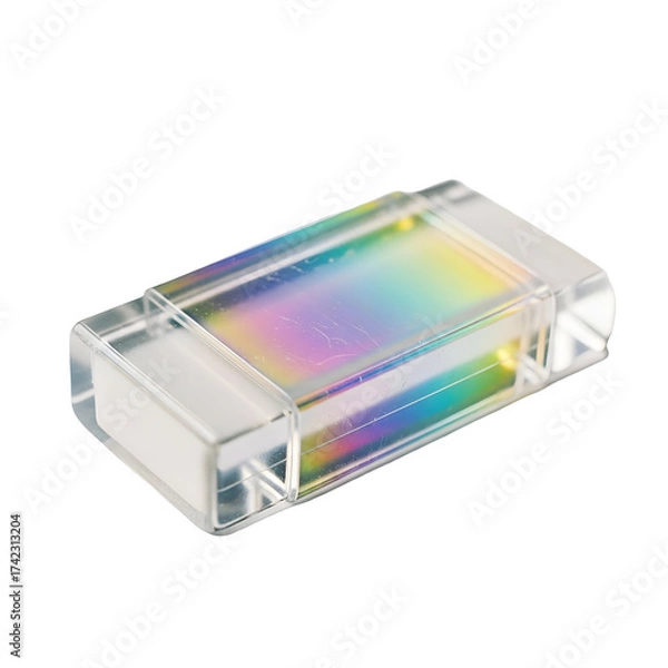Fototapeta Abstract rectangular prism with holographic elements and transparent background