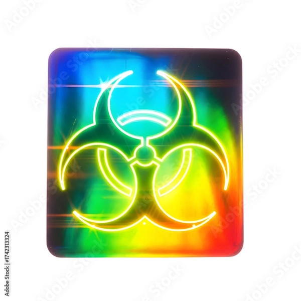 Fototapeta Biohazard symbol with neon outline on a square shape against a transparent background
