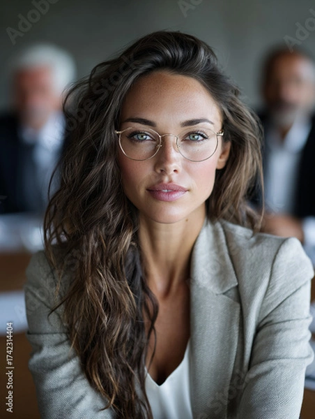 Fototapeta Leading a peace negotiation table, calm and authoritative female figure