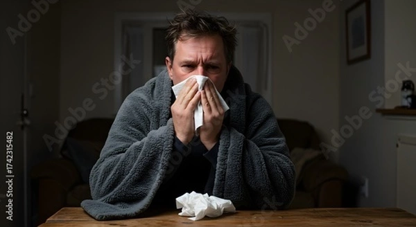 Obraz sick man blowing his nose